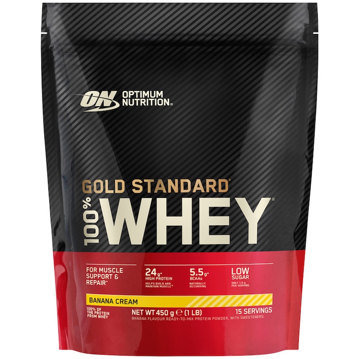 Proteine din zer, pudra proteica Optimum Nutrition, ON 100% Whey Gold Standard, aroma banane, 450g