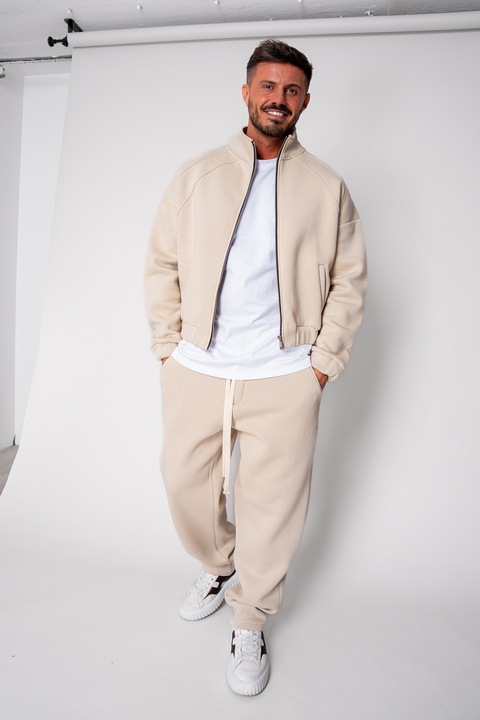 Set Winter Jacheta cu fermoar si pantalon drept Beige 19417, Bej