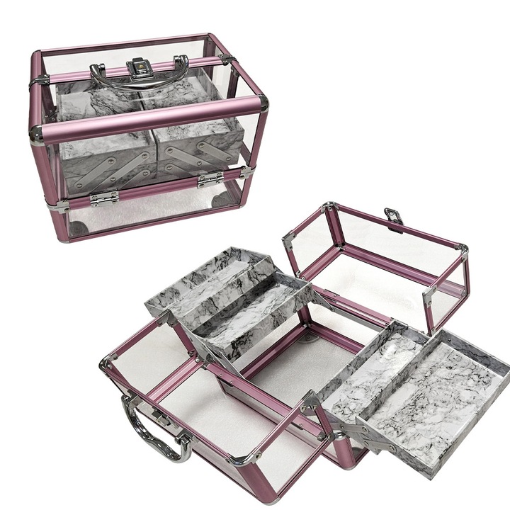 Geanta Organizatoare 3-in-1 pentru Cosmetice, Machiaj si Produse de Ingrijire Dama, Practica si Versatila, Roz