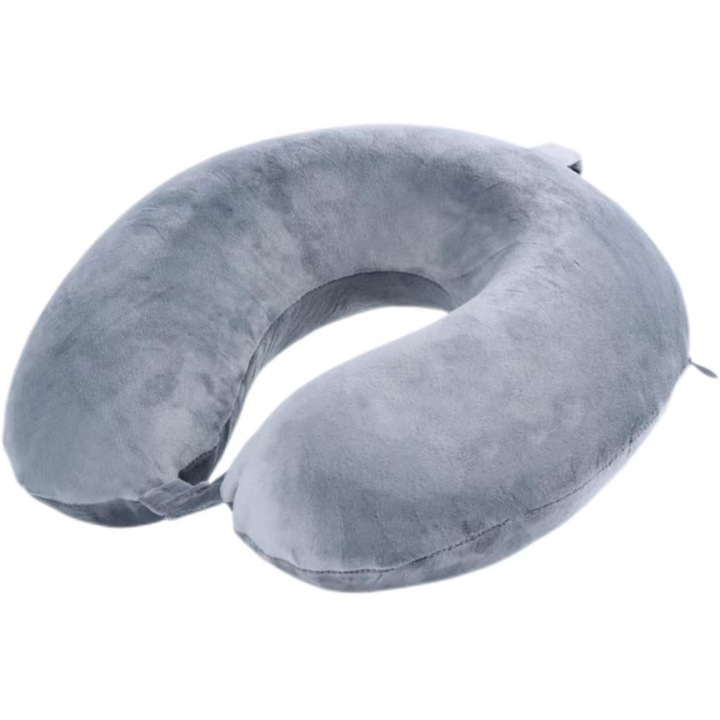 Perna de Calatorie pentru Gat, Sanitayaki, pentru Avion si Masina, din Spuma cu Memorie, Alunga Durerea Cervicala, Marime Ajustabila, Velur/Bumbac, Negru