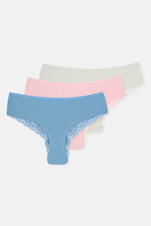 DAGI, Set de chiloti brazilieni din amestec de modal -3 perechi, Albastru lavanda/Roz pastel/Verde pal