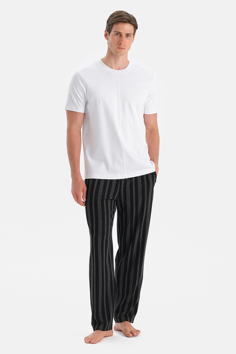 DAGI, Pijama cu pantaloni uc dungi, Alb/Negru