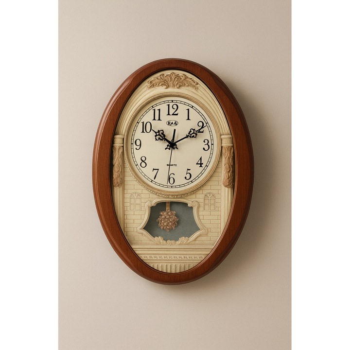 Ceas Perete cu Pendul Magic Time Norevan, Oval, MDF, 34x26cm