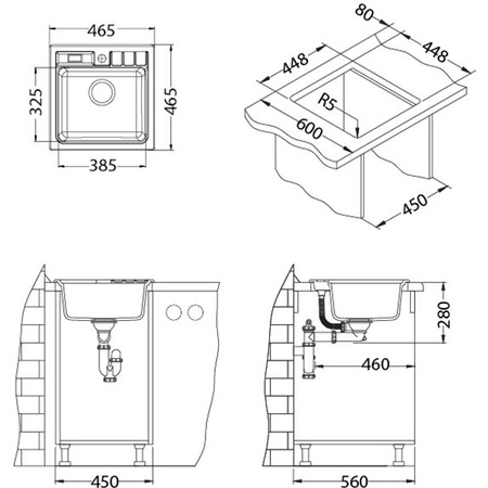 Chiuveta Algranit Alveus Niagara 20 A11, 465 x 465 mm, Adancime cuva 180 mm, Material compozit, Alb