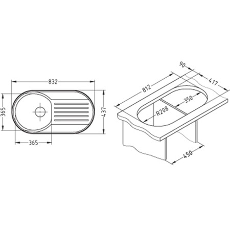 Chiuveta inox Alveus Form 40 leinen dr, 832x437mm, adancime cuva 150mm, inox, orientare cuva pe dreapta
