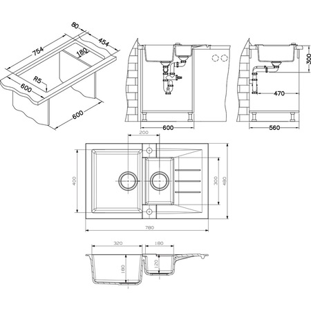 Set chiuveta Alveus Roll 10 + baterie Alveus Prosper A91, Negru