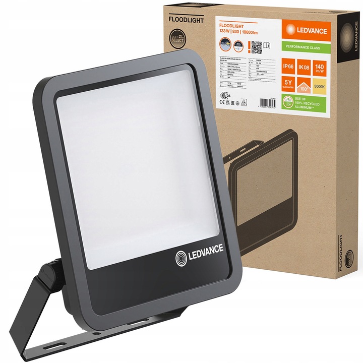 Reflector LED LEDVANCE 133W 3000K IP66, Negru, Lumina Caldă