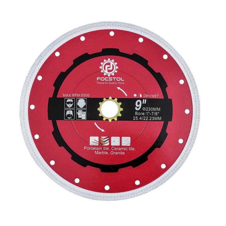 Disc Diamantat 230 mm, Ax 25.4 mm Turbo X-Mesh, FOCSTOL · Taiere Portelan, Ceramica, Marmura, Granit · Uscat/Umed