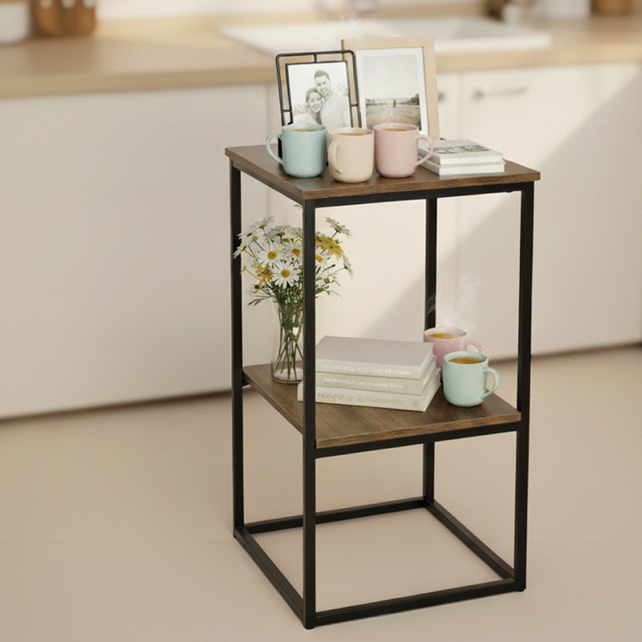 Raft de podea cu doua polite „Loft 2”. Culoare: maro, negru