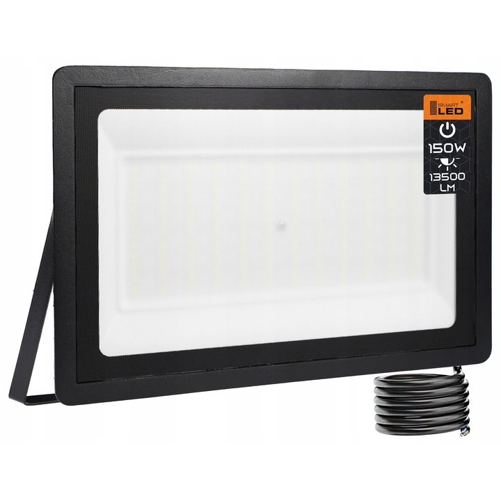 LED прожектор тънък 150W, SmartLED, 4500K, IP65, черен, 13500 lm