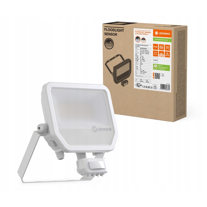 LED reflektor 50W, 6000lm, 4000K, IP65, mozgásérzékelővel, fehér