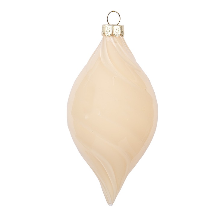 Комплект 6 коледни топки за елха, бежово стъкло Ø 7x13 см