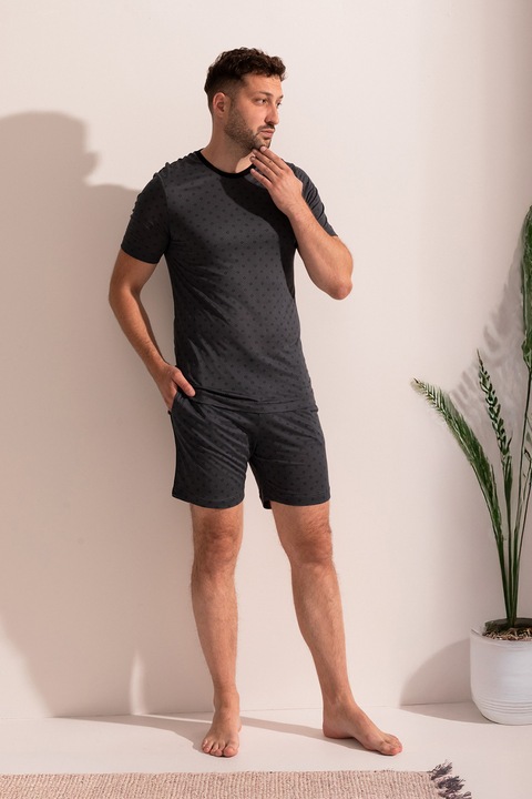 Sofiaman, Pijama din micromodal cu pantaloni scurti si buzunare Calvin, Gri antracit