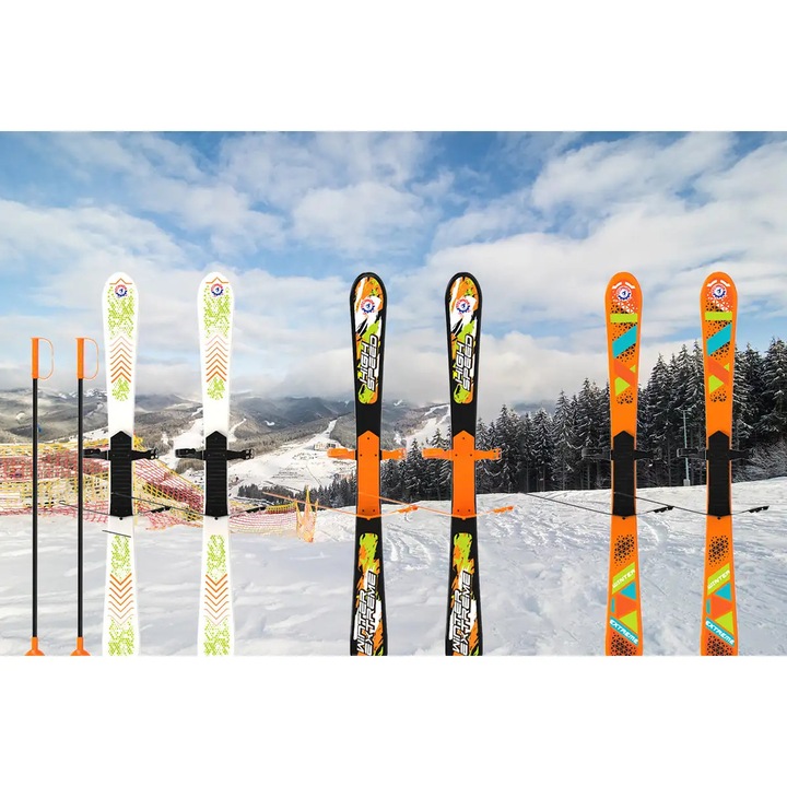 Schiuri pentru copii 90 cm cu bete, multicolor, pentru activitati de iarna