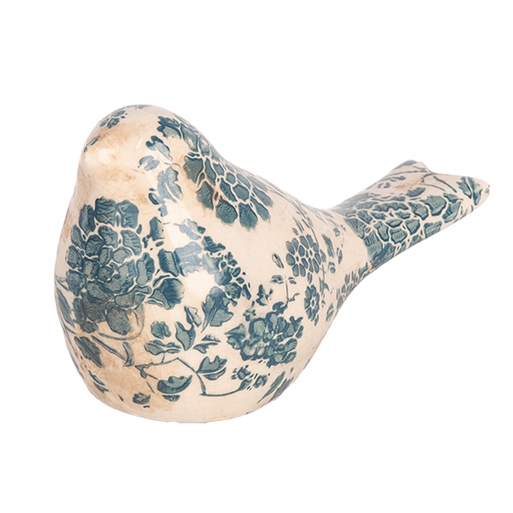 Декоративна керамична птица, зелено-бежова, 16x7x9 см