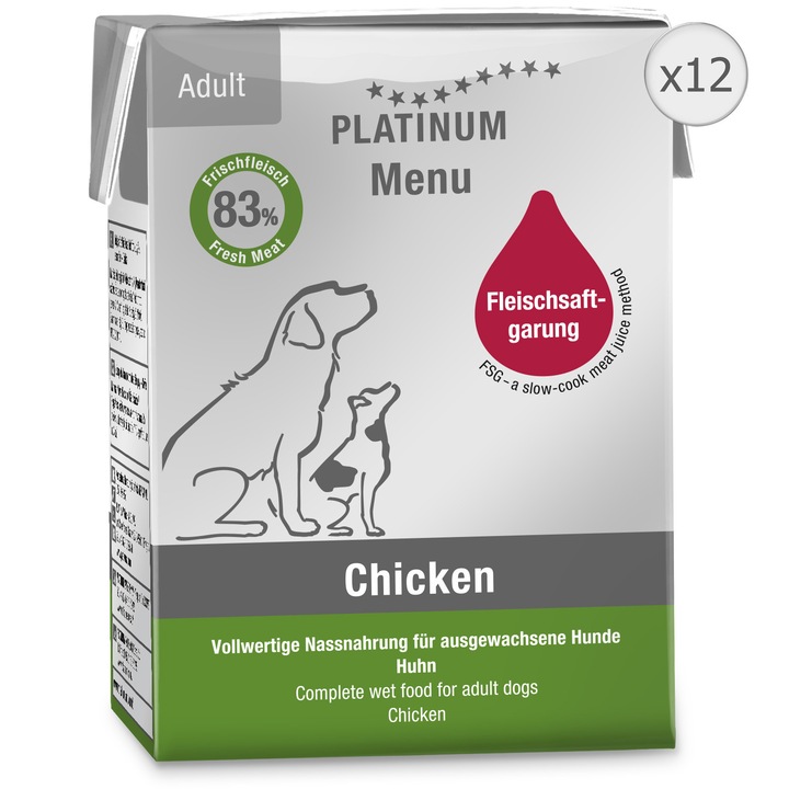 Hrana umeda pentru caini Platinum, Pui, 12x85g