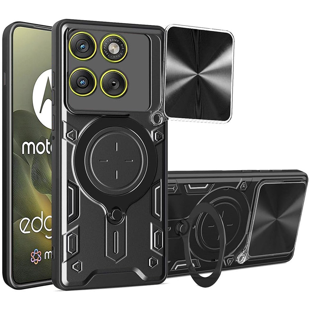 Husa pentru Motorola Edge 70 cu protectie pentru camera si suport magnetic integrat Ring Shockproof, negru