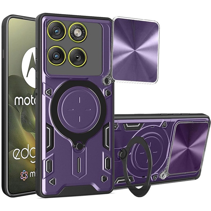 Husa pentru Motorola Edge 70 cu protectie pentru camera si suport magnetic integrat Ring Shockproof, mov