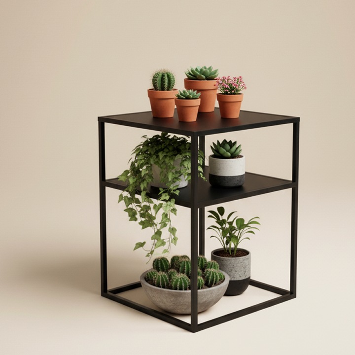 Метален рафт на две нива 'Smart Life', минималистичен дизайн, мултифункционален, черен, сив