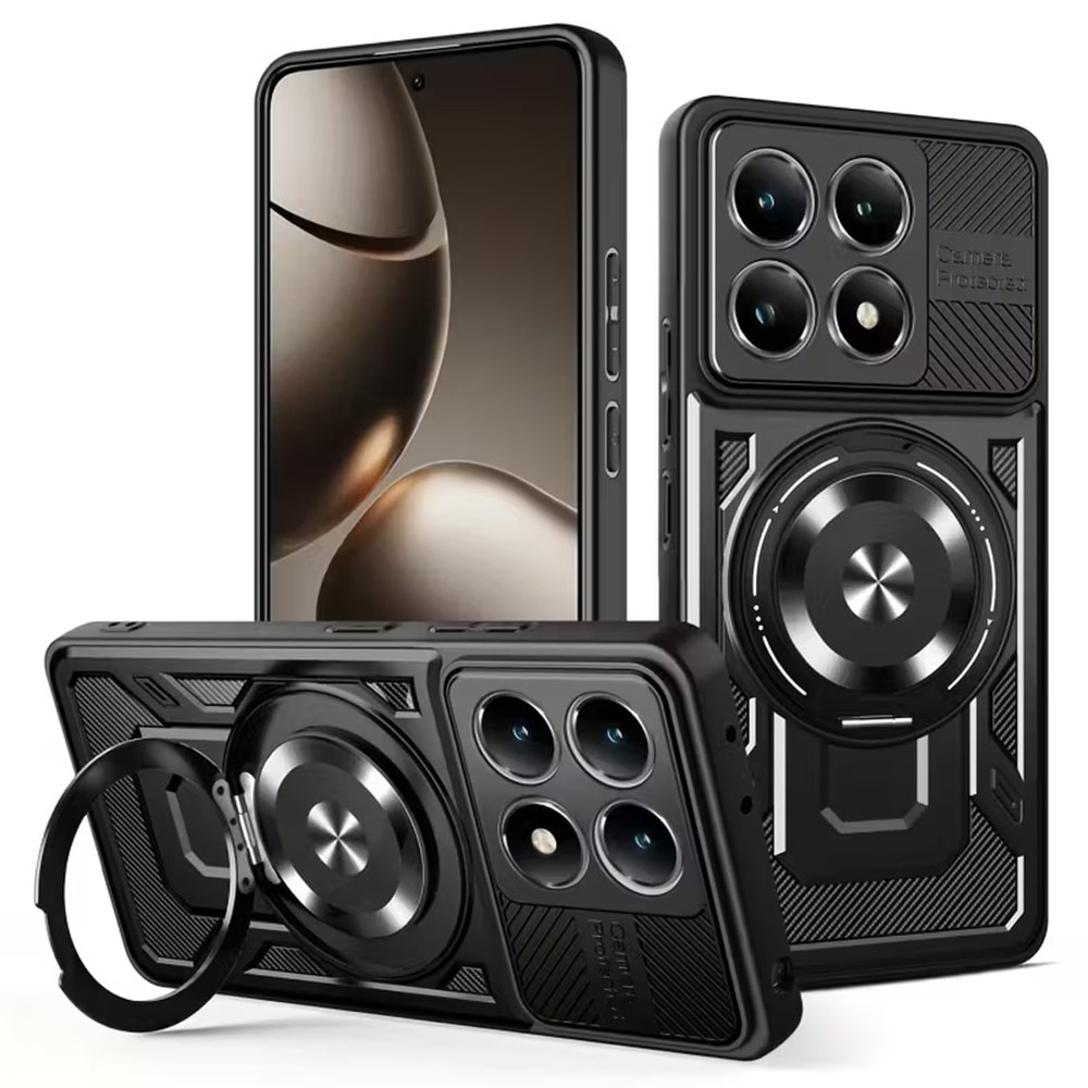 Husa pentru Xiaomi 15T Pro DaDen® RuggedCam MagSafe, Antisoc, Incarcare wireless, Inel rotativ, Negru