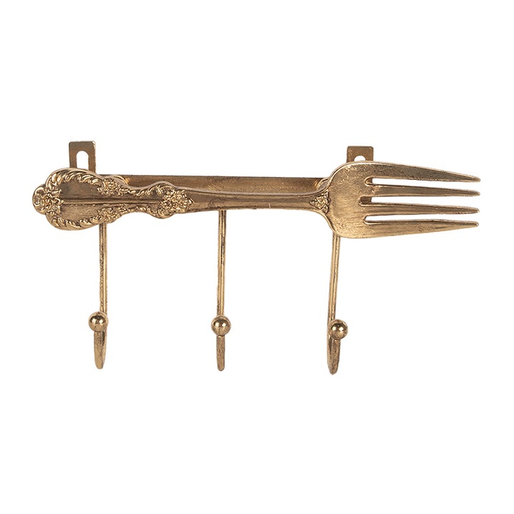 Метална закачалка за стена, златна, 18x4x9 см