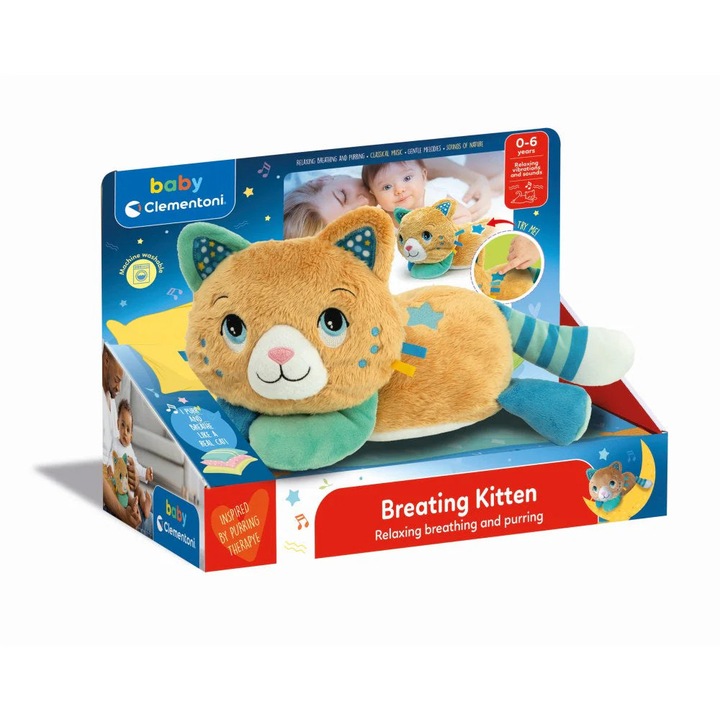 Pisicuță de pluș interactivă Clementoni, cu melodii și vibrații, multicolor, 30x20cm