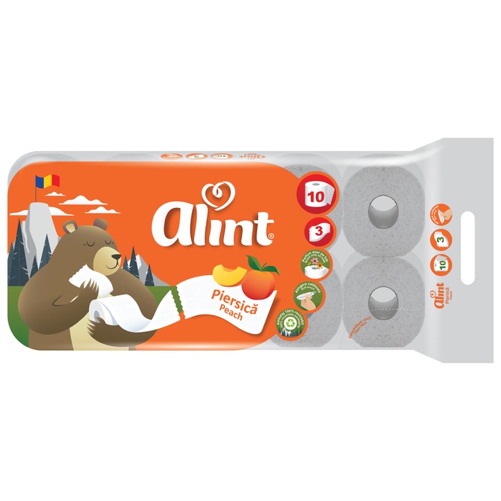 Hartie igienica Alint Piersica, 3 straturi, set 10 role, alba, lungime rola 16,5 m