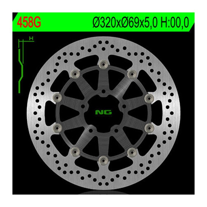 Преден спирачен диск NG, алуминиев, 320x69x5мм, за Suzuki GSXR600/750 '97-'03, GSXR1000 '00-'04, TL1000, GSXR1300 HAYABUSA '99-07, GSX 1400 02-07