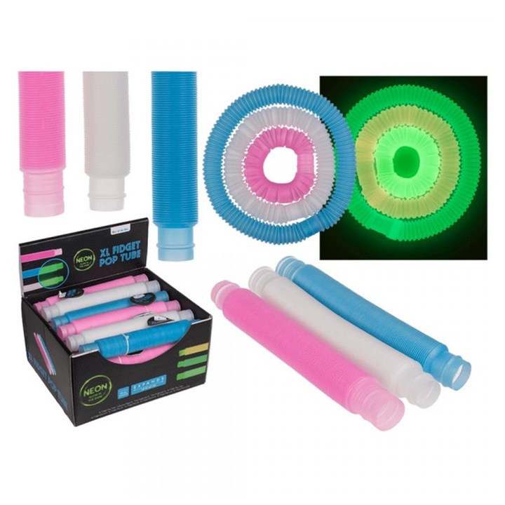 XL Fidget Pop Tube: Felxibilis dekorációs sötétben világító cső, többféle változatban 20cm