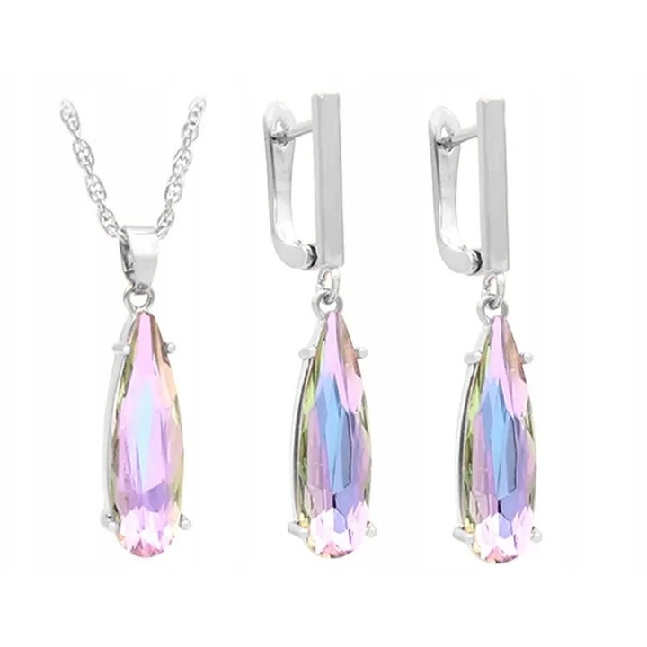 Set Bijuterii Argintii LOVRIN cu Pandantiv și Cercei, Cristale Albe, 48cm