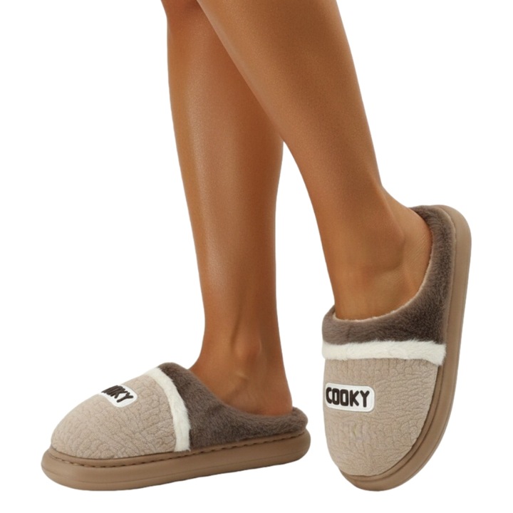 Пухкави домашни чехли L709maro 122432, Кафяв, 40-41