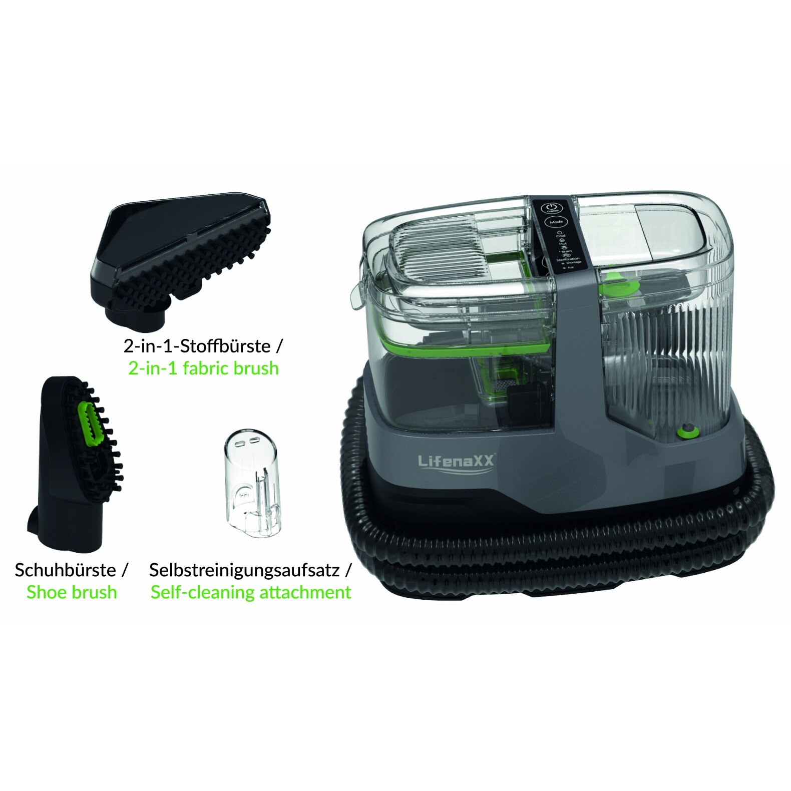 Aspirator profesional cu spalare Lifenaxx PRO LX-069 Injectie-Extractie, 1800W, Auto-Curatare, Rezervor Dual 1.1/1.2 litri, Negru/Gri