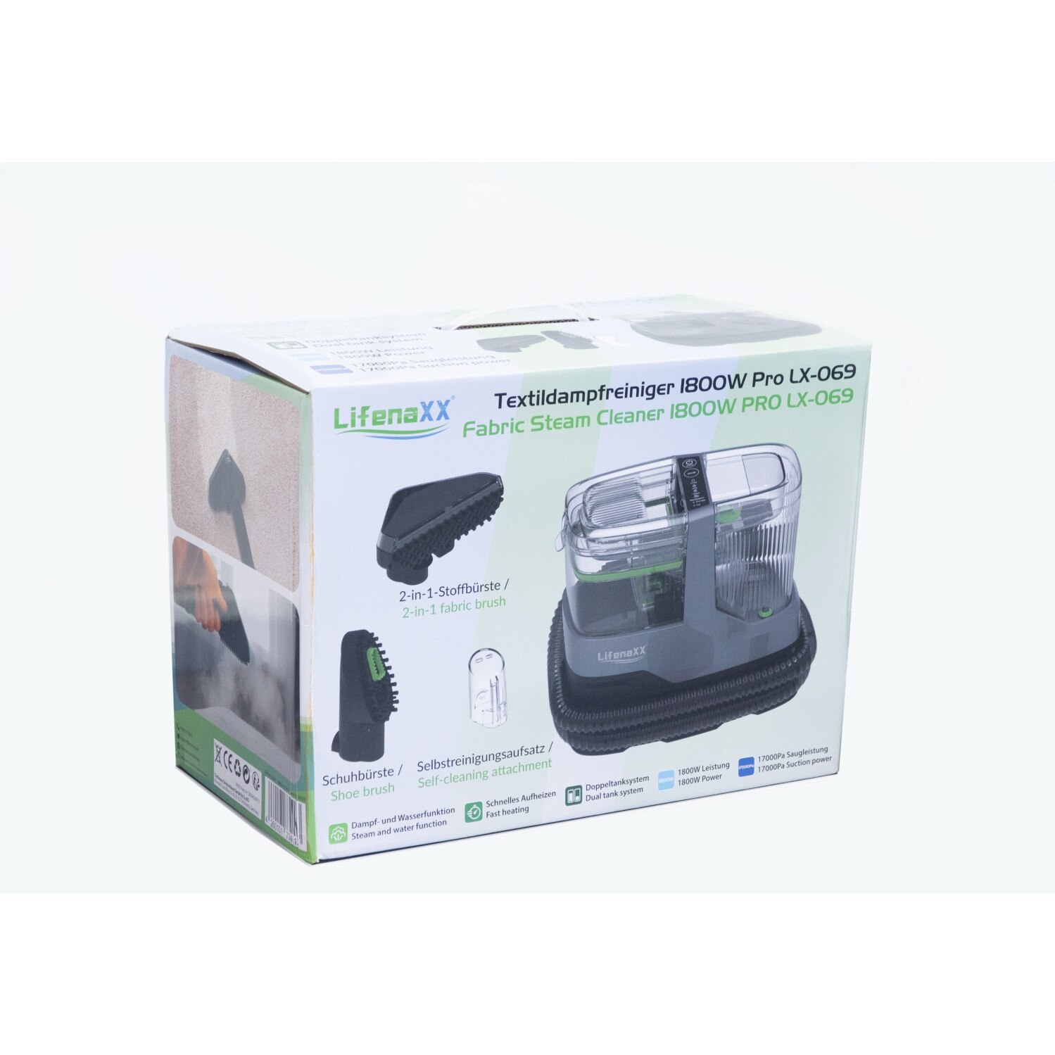 Aspirator profesional cu spalare Lifenaxx PRO LX-069 Injectie-Extractie, 1800W, Auto-Curatare, Rezervor Dual 1.1/1.2 litri, Negru/Gri