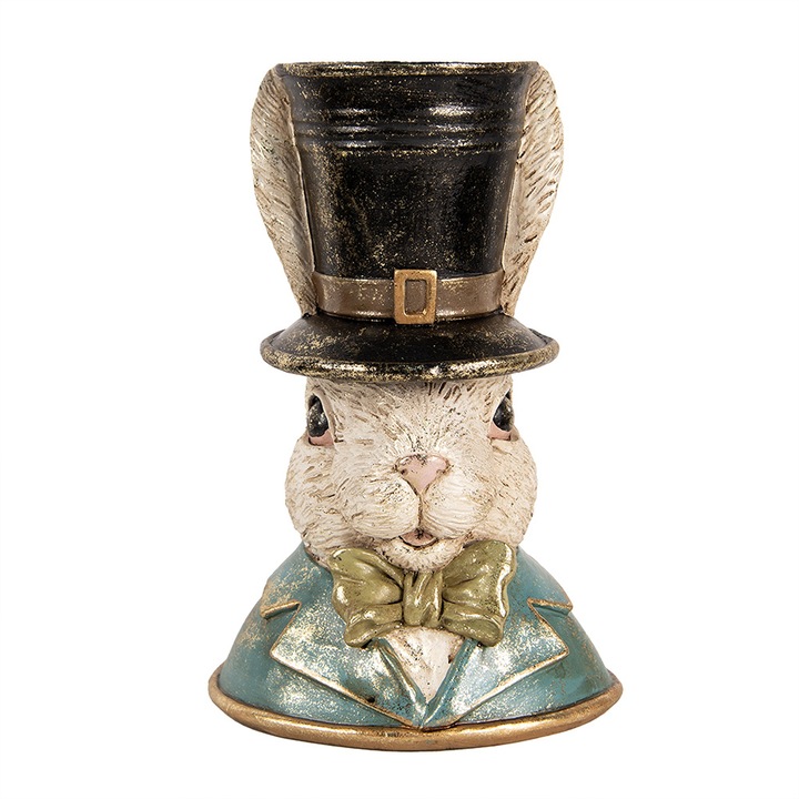 Húsvéti nyuszi figura, polirezin, többszínű, 19x15x29 cm