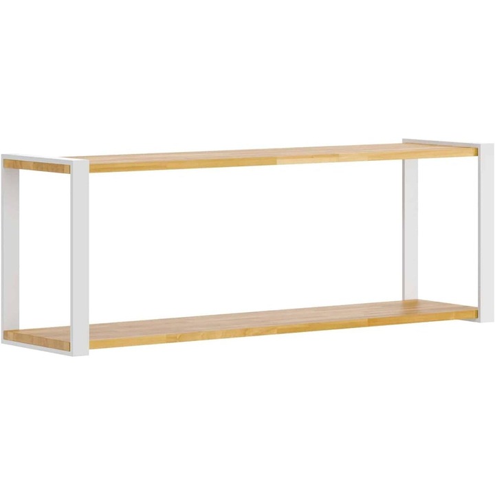 Raft de Perete din Lemn si Metal – Polita Mica din Stejar, Stil Loft, pentru Birou, Living sau Bucatarie – Alb, DEERHORN