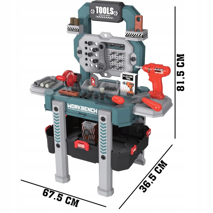 Masa de lucru pentru copii Stazer, set cu unelte, 78 elemente, 81,5x67,5x36,5cm, multicolor