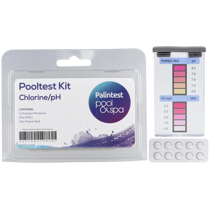 Tester pH si Clor pentru Piscina, Luka, set cu tablete de masurare, 30x10cm