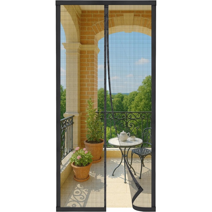 Plasa de tantari magnetica 90x200 cm, automata, fara gaurire, neagra, pentru usi balcon si terasa