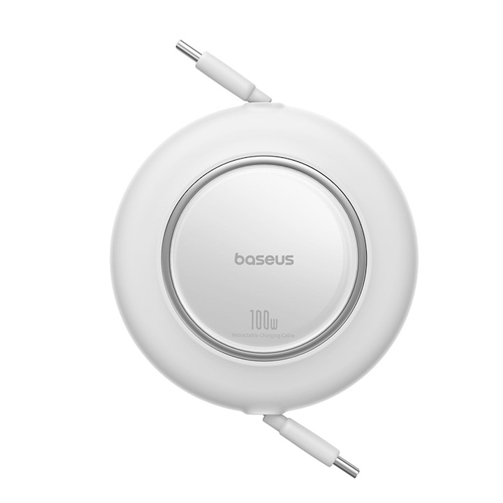 Cablu retractabil Baseus Free2Pull Mini, USB-C la USB-C, 100W, 480Mbps, 2m, Alb