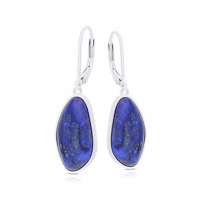 Cercei dama, Tessoria, argint, cu lapis lazuli, forma neregulata, 10.5x19mm