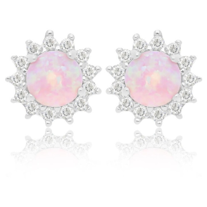 Дамски обеци, Tessoria, сребро, с розов опал и цирконий, 8.5мм