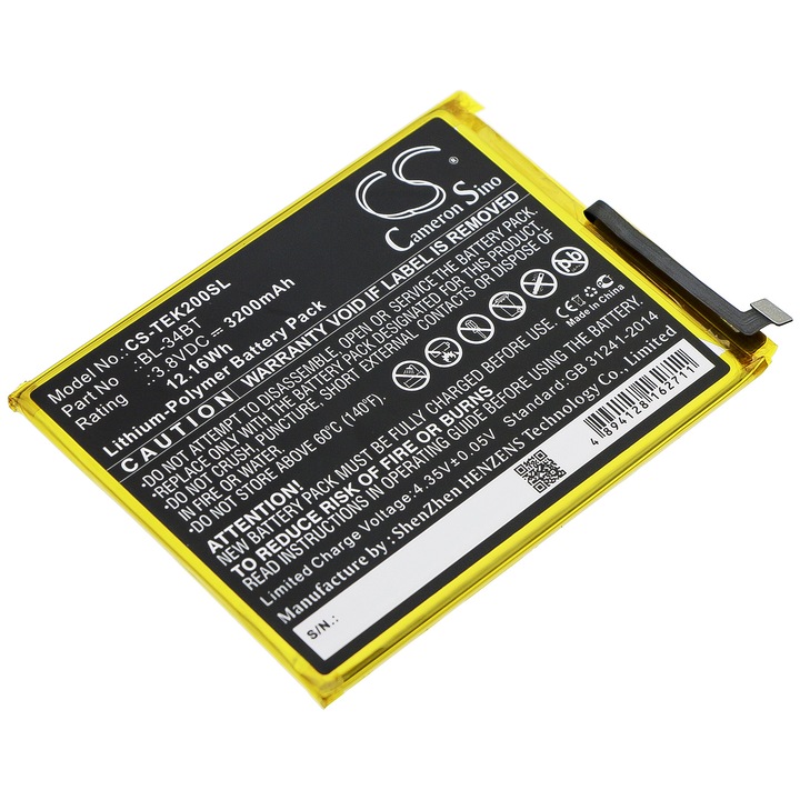 Cameron Sino CS-TEK200SL Li-Polymer mobil akkumulátor 3200mAh, Fekete, 87.70x64.70x3.60mm