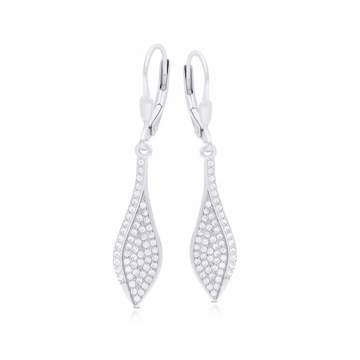 Сребърни обеци проба 925 с цирконии, елегантен дизайн, 7,5x25mm, 40mm обща дължина, Tessoria