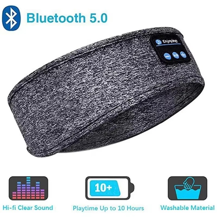 Bentita cu casti pentru un somn linistitor, Casti sportive fara fir Bluetooth, Rezistent la transpiratie, Negru