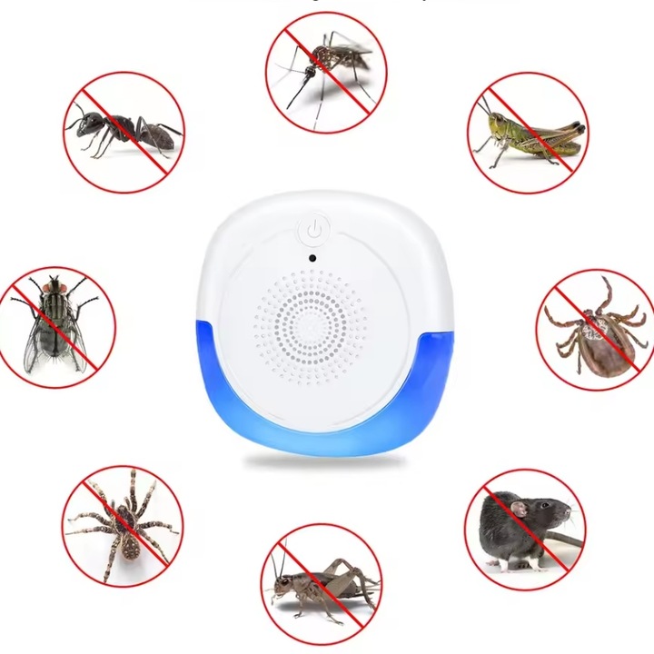 Ултразвуково устройство за насекоми, 12-150Hz, 360° защита, покритие 60кв.м, бяло