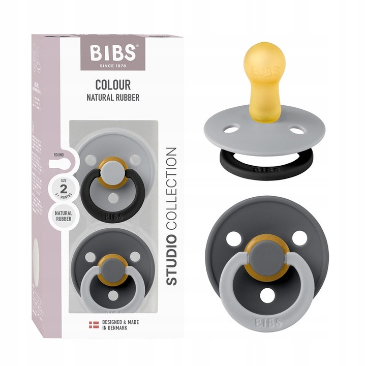 Suzeta BIBS Calmanta set 2 buc. Cloud/Iron, latex natural, 6m+