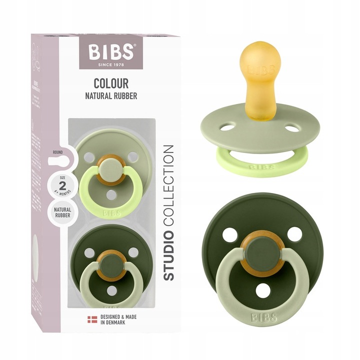 Set 2 suzete BIBS Colour Sage/Huntergreen, latex natural, 6 luni+, fără BPA