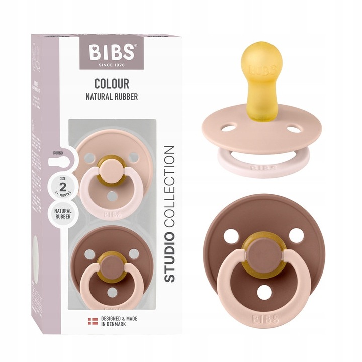Suzete BIBS, set 2 buc., 6m+, Blush/Woodchuck, 100% cauciuc natural