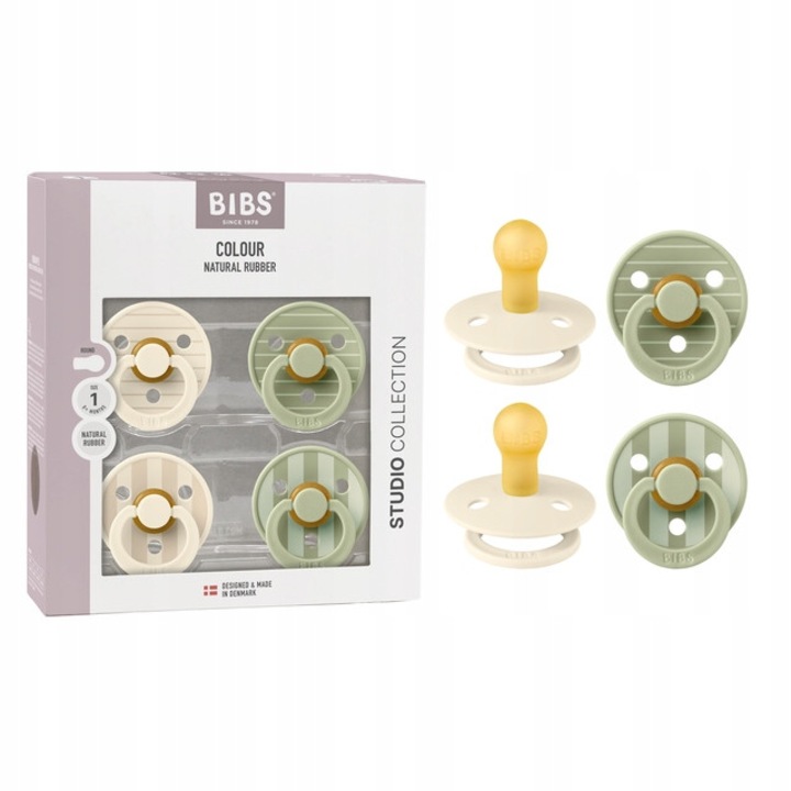 Set 4 suzete BIBS, latex natural, rotund, anticolici, 0m+