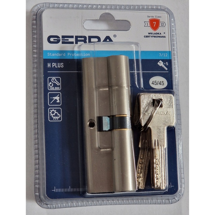 Yala Gerda Cilindru H Plus 45/45 Nichel Satinat, 6 pini, protectie anti-gaurire